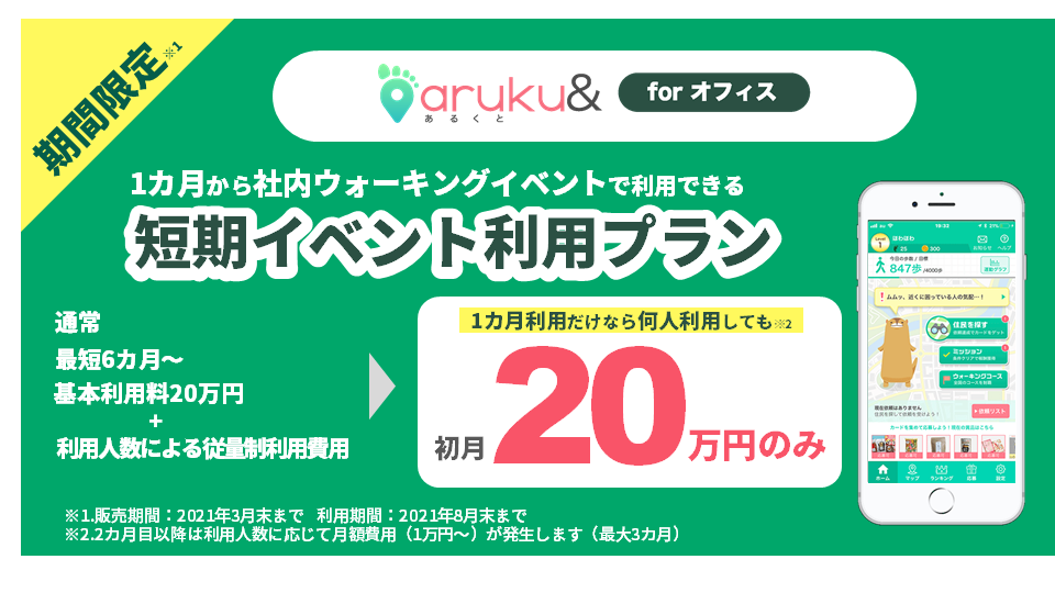 ウォーキングアプリ Aruku 法人向けサービス 短期イベント利用プラン限定販売 株式会社one Compathのプレスリリース