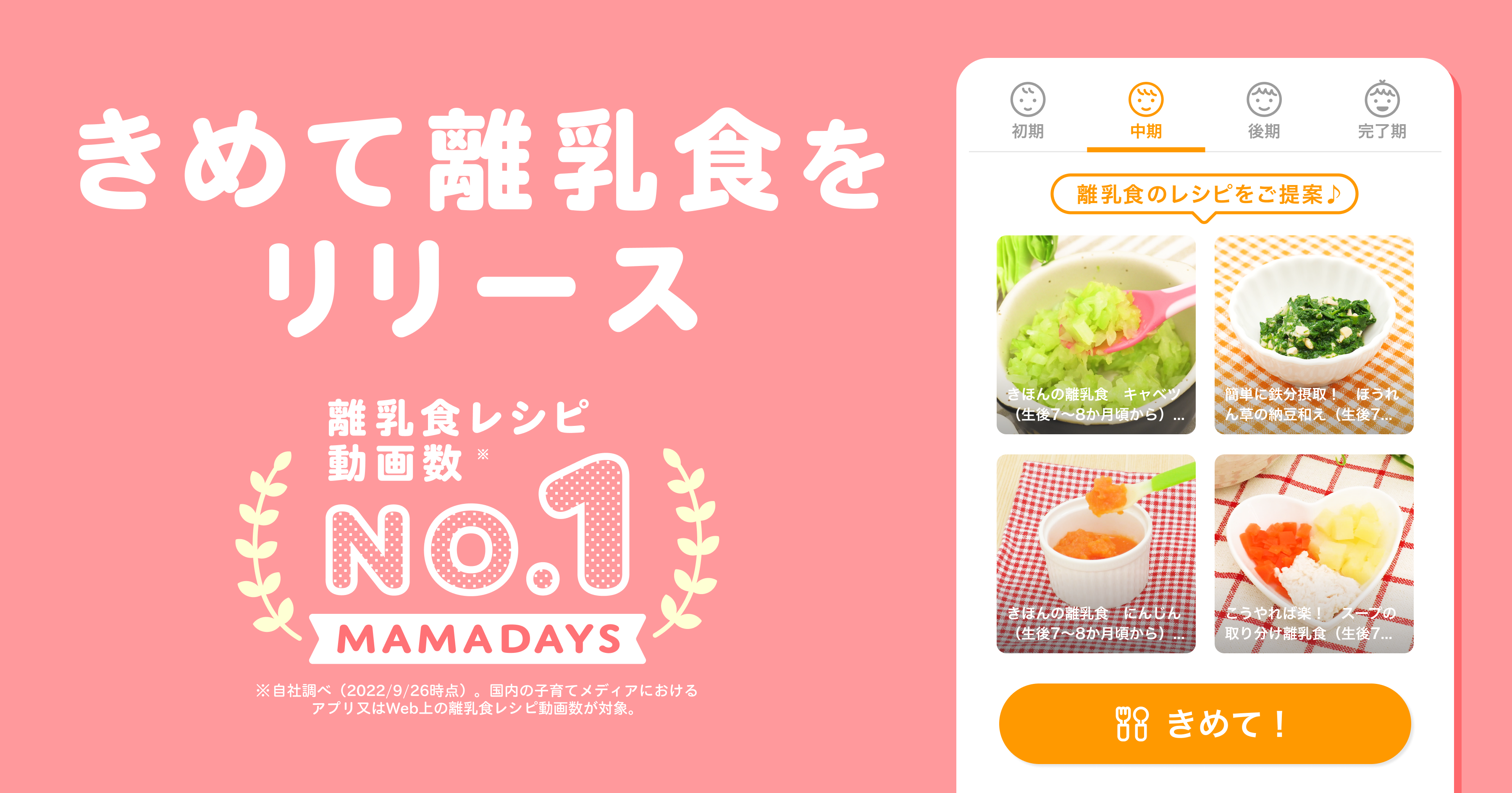 離乳食レシピ動画数no 1 の Mamadays が姉妹アプリ きめて離乳食 をリリース エブリーのプレスリリース