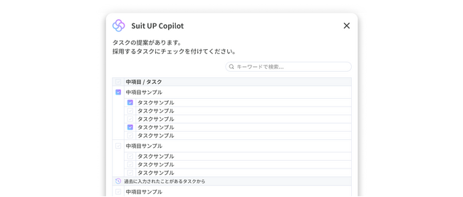 AIによるタスク雛型画面（イメージ）