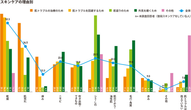 抱えている肌トラブル（理由別）