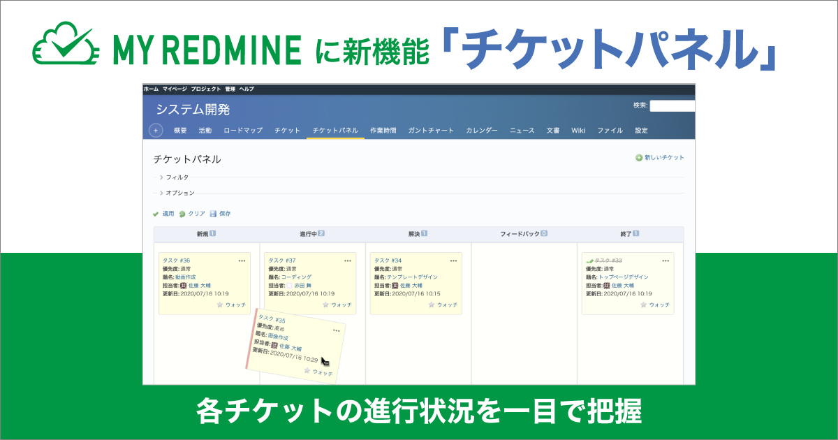 プロジェクト管理クラウド My Redmine に新機能 チケットパネル プロジェクトの状況を視覚的に捉え ドラッグ ドロップで直感的に操作 ファーエンドテクノロジー株式会社のプレスリリース