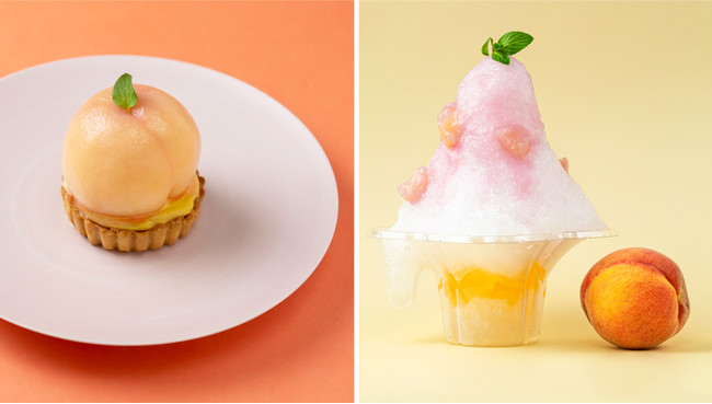 （左）まるごと桃タルト／（右）もも氷　※写真はイメージです