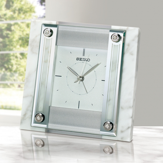 ギフトにお勧め、天然白大理石の小型置時計を発売｜セイコータイム