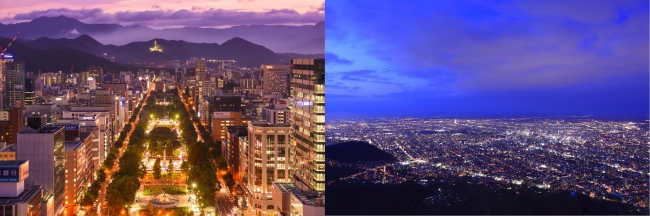 左：さっぽろテレビ塔からの夜景、右：藻岩山からの夜景