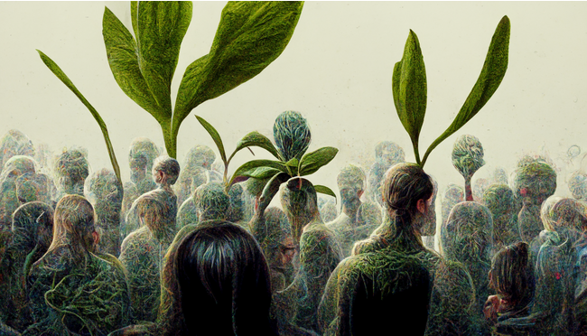 人が植物に輪廻する世界イメージ