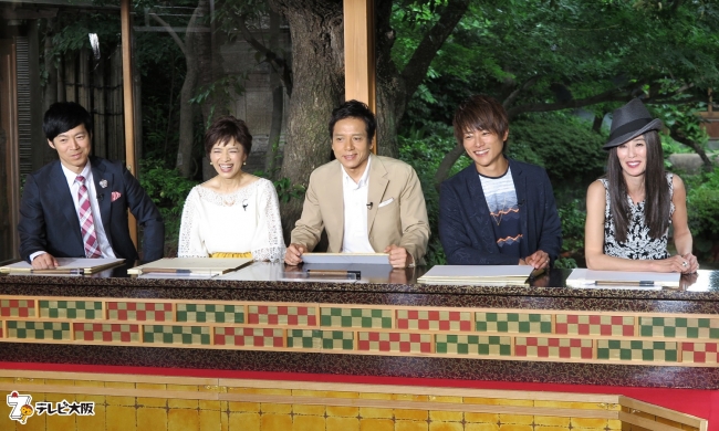 左から東貴博、榊原郁恵、勝村政信、杉浦太陽、萬田久子 ＜進行＞　増田和也（テレビ東京アナウンサー）