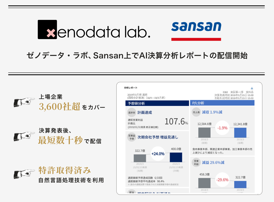 AIで業績予測を行うゼノデータ・ラボ、クラウド名刺管理のSansanと業務提携/Sansan上で、国内上場企業 ...
