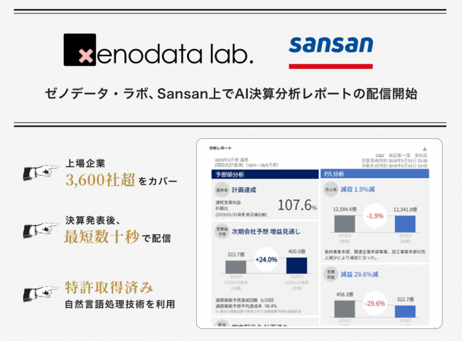 Aiで業績予測を行うゼノデータ ラボ クラウド名刺管理のsansanと業務提携 Sansan上で 国内上場企業3 600社以上のai決算分析レポートを配信開始 株式会社xenodata Lab のプレスリリース