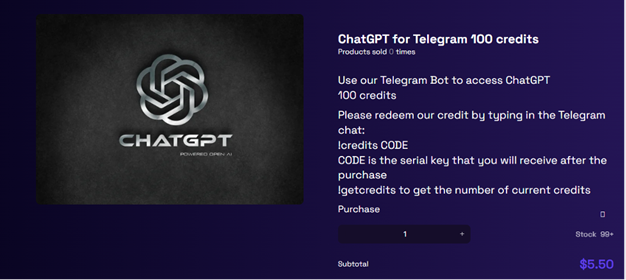 （画像5）ChatGPTをベースにしたテレグラムチャンネルのビジネスモデル