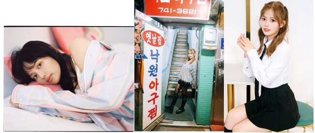 写真左・巻頭撮り下ろし（Photo／Ittetsu Matsuoka）、写真中央、右・初めての韓国で韓国メイクを、K-POP風の衣装で(Photo／Kaori Akita)