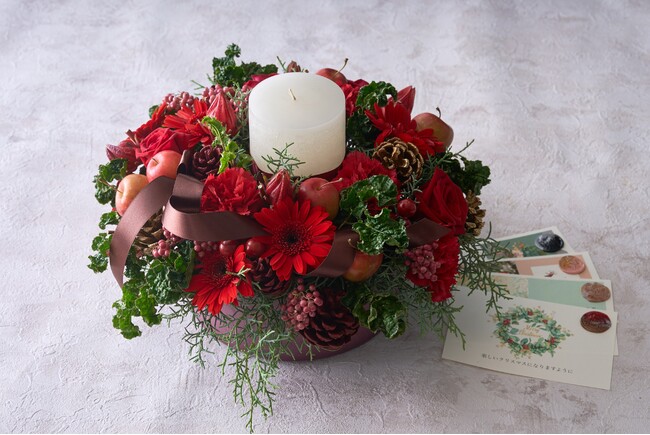オプション商品でご用意したクリスマスリースとキャンドル、クリスマスカード オプション商品でご用意したクリスマスリースとキャンドル、クリスマスカード