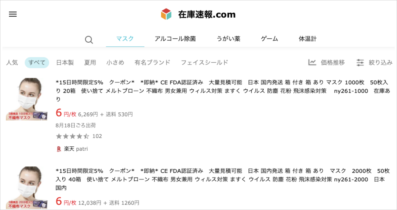 暴落 マスク