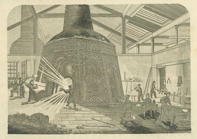 銅版画　ベルギー　ガラス工場　「特命全権大使米欧回覧実記」　明治11年(1878)より