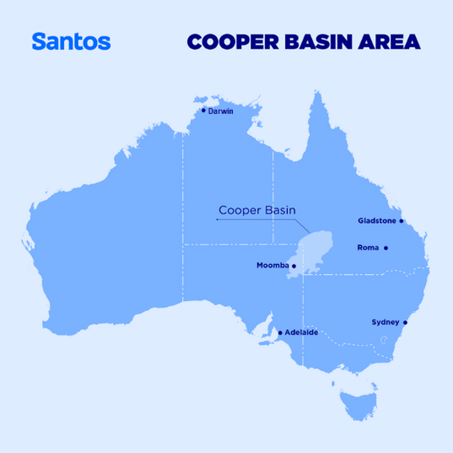 e-メタン製造における調査対象地「クーパーベイスン」（出典：Santos Ltd）