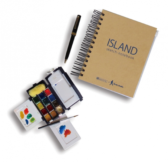 ROOTOTE×Birds Studio “ISLAND sketch-notebook”　※写真のペンやパレットは商品に含まれません。