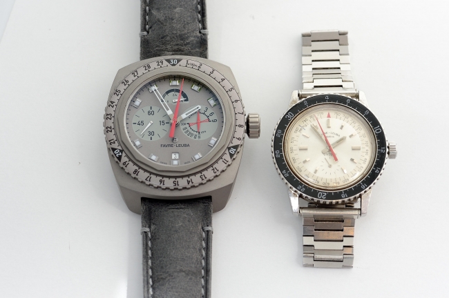 左が今回贈呈された「レイダー・ビバーク 9000」。右がエベレスト登頂の際に実際用いられた田部井家の「ビバーク」。なお、この時計は40年以上経った現在も稼働する。