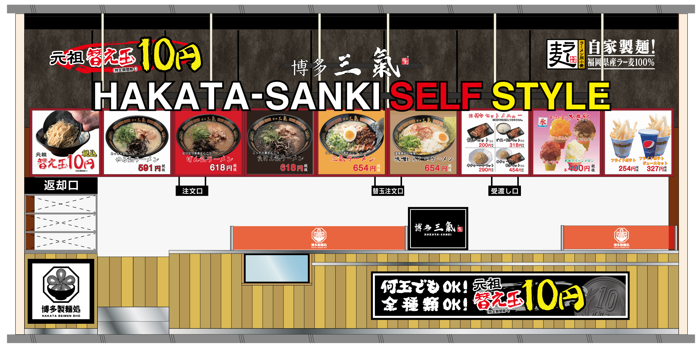 熊本ショッピングセンター初出店 ゆめタウンはませんフードコートに元祖替玉10円とんこつラーメン博多三氣がオープン 株式会社博多三氣のプレスリリース