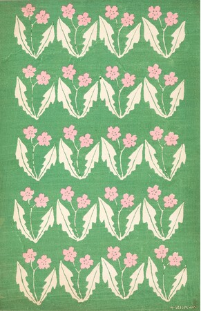 《千代紙「桜草」》（みなとや版）夢二郷土美術館蔵