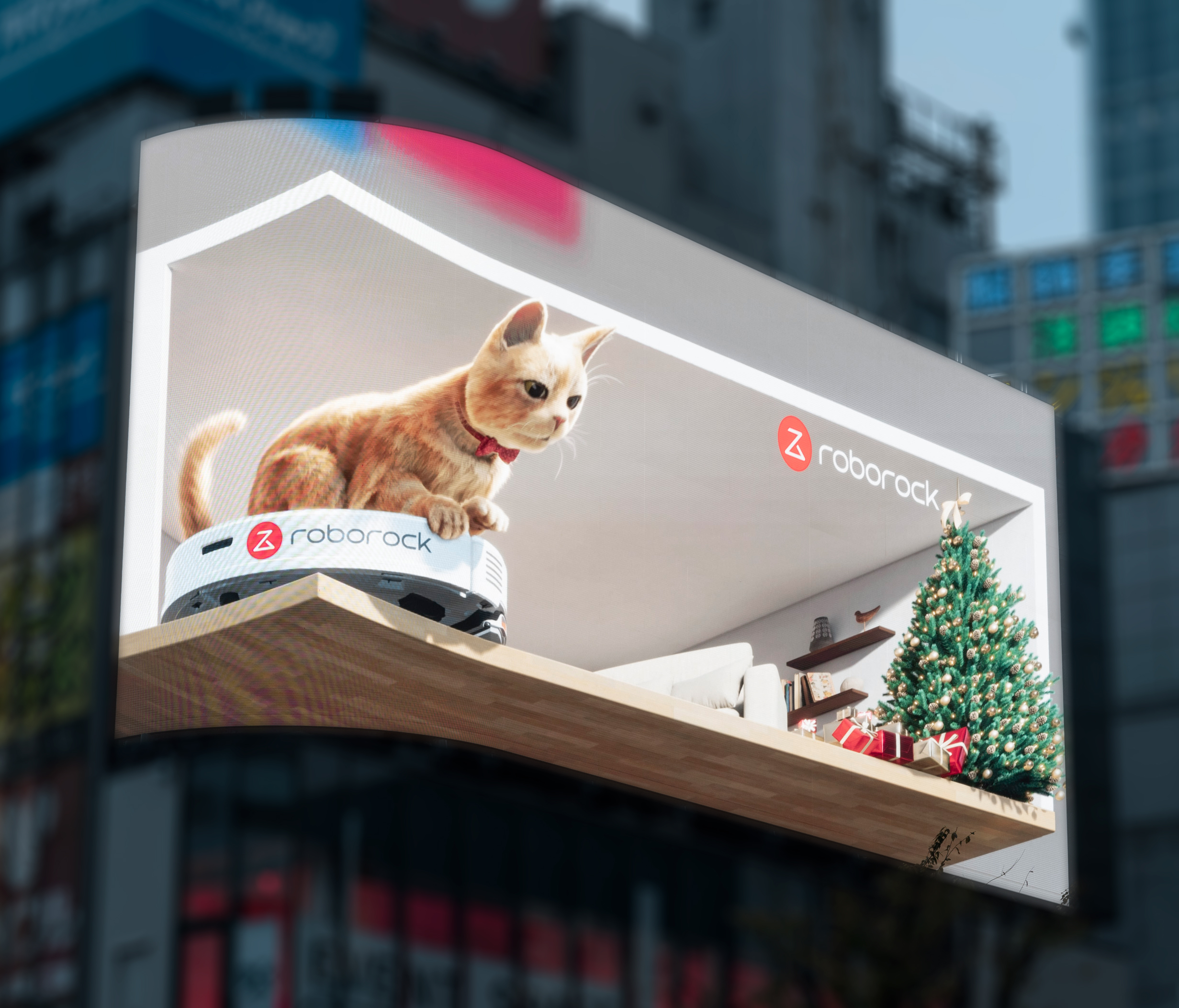 クリスマスの新宿に巨大なロボット掃除機と子猫が飛び出す 3ｄビジョン広告で話題の クロス新宿ビジョン にroborockが動画広告を展開 Sb C S株式会社のプレスリリース