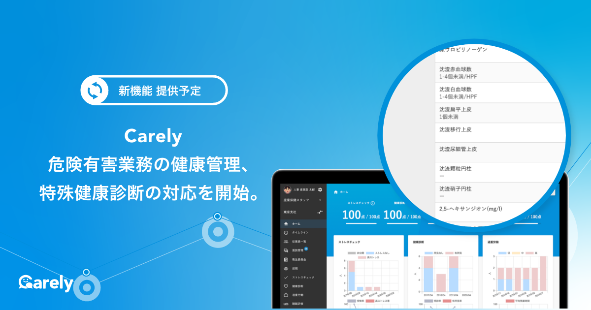 健康管理システムcarely 危険有害業務 特殊健康診断への対応を発表 株式会社icareのプレスリリース