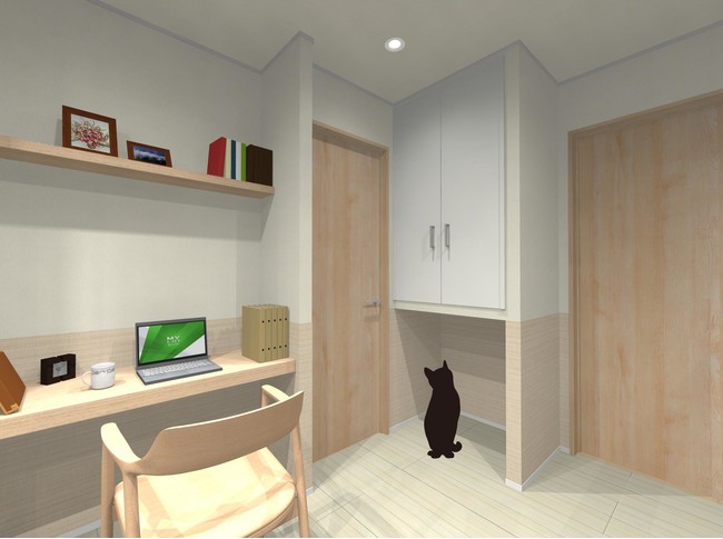 猫との暮らしに向けた住戸空間イメージ図（テレワークスペースとペットコーナー）