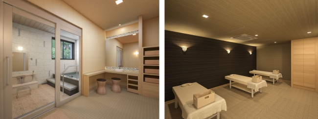 左：貸切風呂、右：リラクゼーションルーム　　イメージ