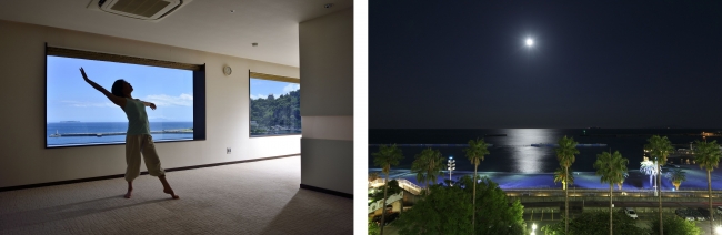 左写真：体験プログラムイメージ、右写真：ホテルからの相模湾（ムーンロード）
