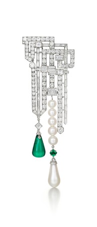 Art Deco Natural Pearl, Emerald, and Diamond Pendant Brooch by Van Cleef & Arpels, Paris,1926