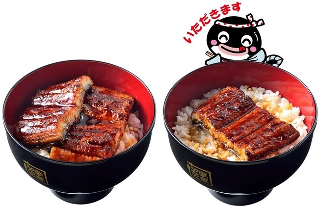 一番人気のうな丼ダブル（左）と、うな丼（右）