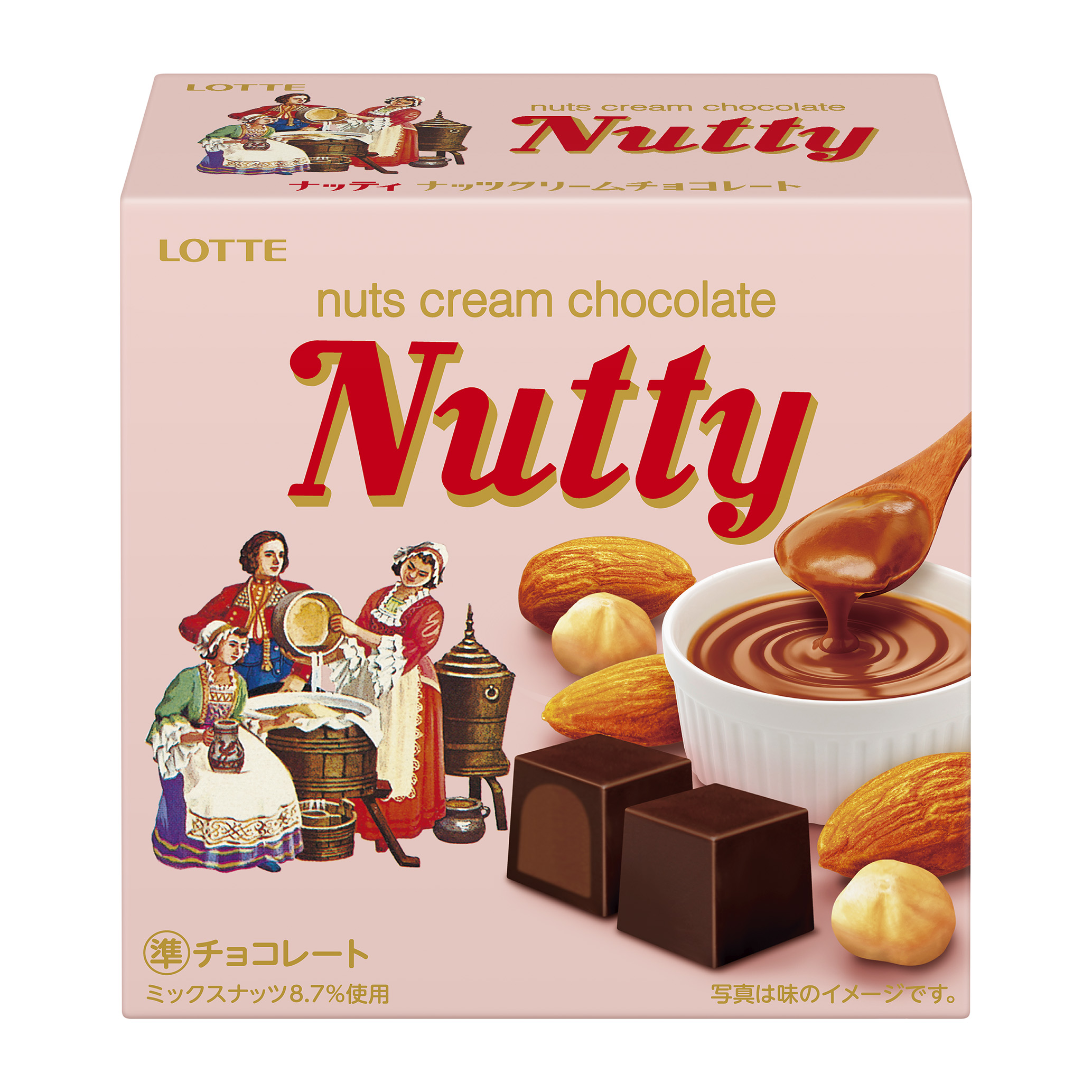 1965年発売のレトロなチョコが現代版になって復活 1965年に発売し多くのお客様に愛されたチョコレート ナッティ を現代の嗜好に合わせてアレンジして発売いたします 株式会社ロッテのプレスリリース