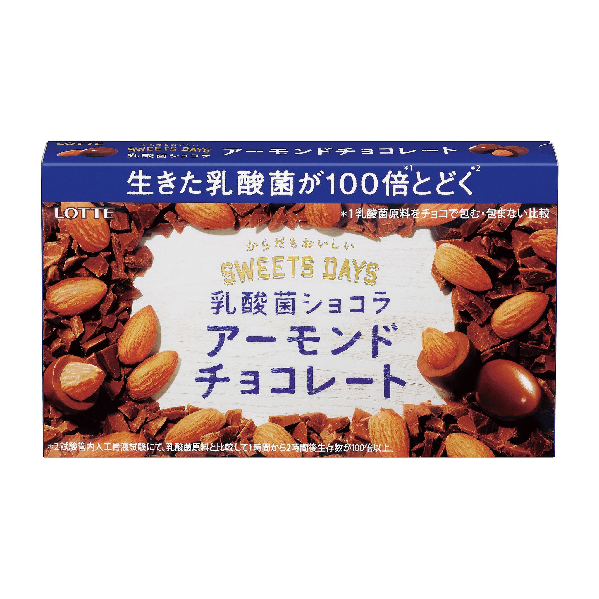 チョコで包めば 生きた乳酸菌が100倍 1 とどく 2 ロッテ スイーツデイズ 乳酸菌 ショコラアーモンドチョコレート 15年12月8日 火 から全国で発売 株式会社ロッテのプレスリリース