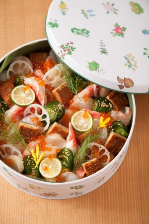 六花亭缶で作る『海鮮ちらし寿し弁当』＠misareonさん
