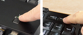 本体切替ボタン（左）とキーボード操作での切替（右）