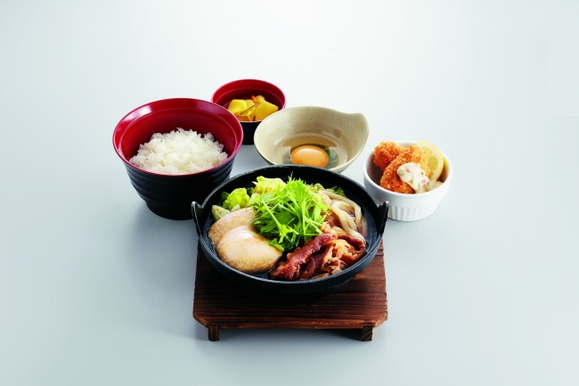 すき焼き鍋＆広島県産かきフライ定食 ￥959（税込￥1,054）