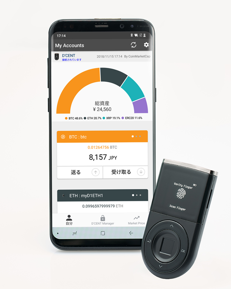 スマホと連携、指紋認証可能なハードウェアウォレット「D'CENT」を発売