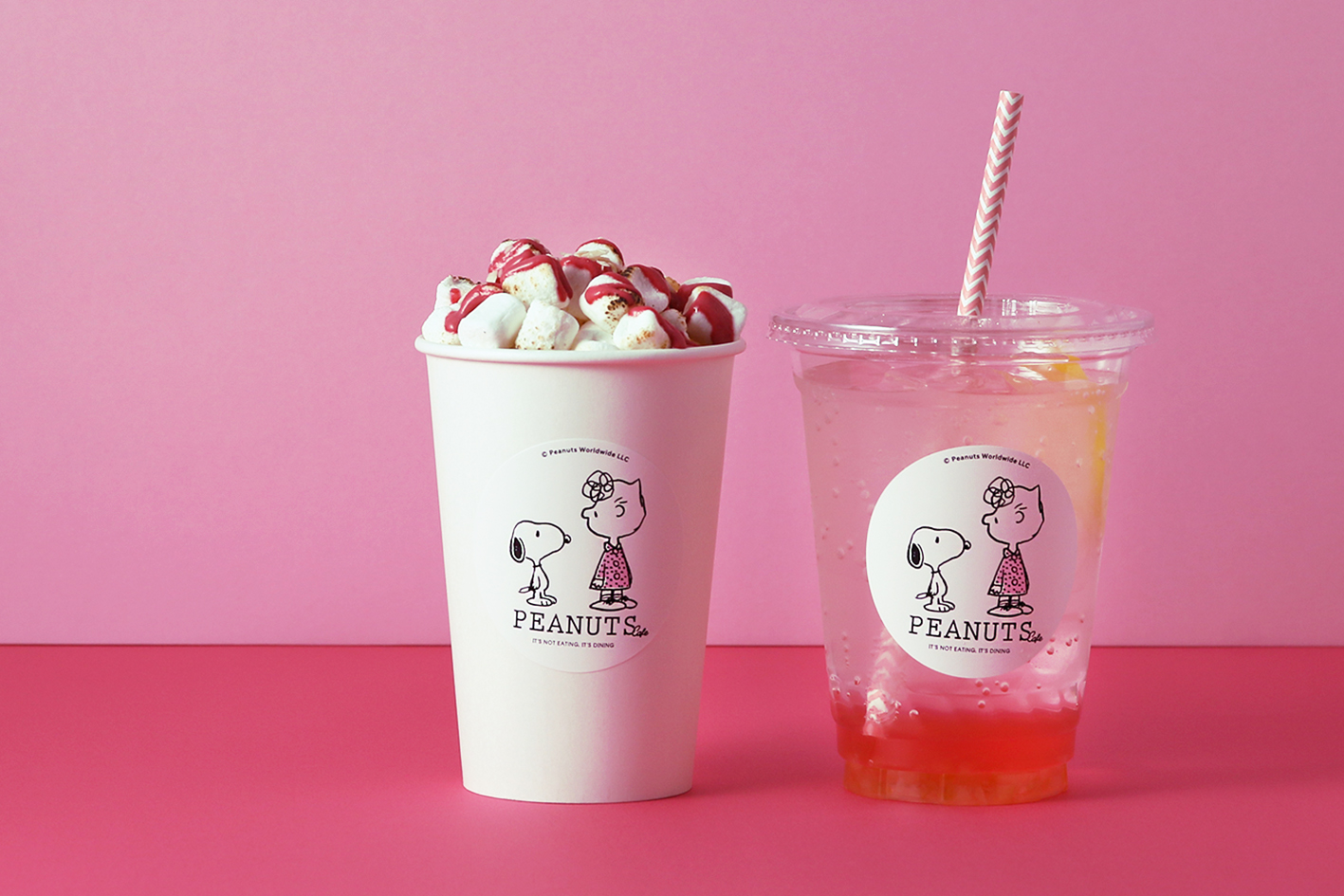 お花見にぴったり スヌーピーとサリーのアート入り さくらドリンク が Peanuts Cafe 中目黒 に登場 株式会社ポトマックのプレスリリース