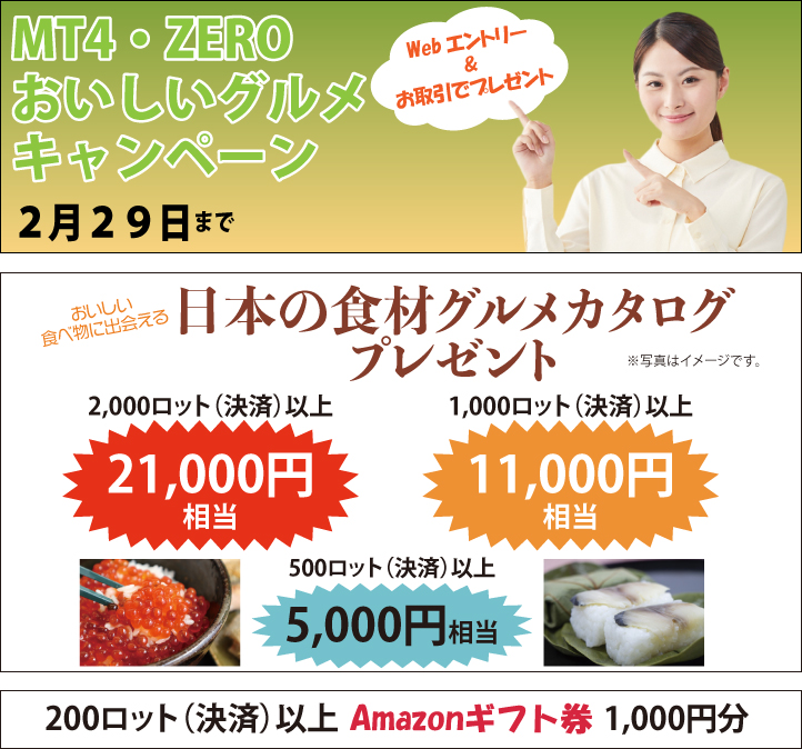 MT4最狭水準スプレッドの外為ファイネストは、2020年2月1日より「おいしいグルメキャンペーン」を実施中！