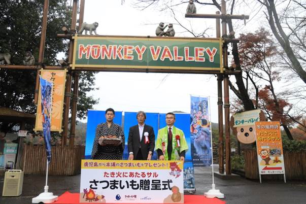 世界でも珍しい たき火にあたるサル たちに鹿児島県産さつまいものクリスマスプレゼント 中部国際空港 日本モンキーセンターさつまいも贈呈式 開催レポート 中部国際空港株式会社のプレスリリース