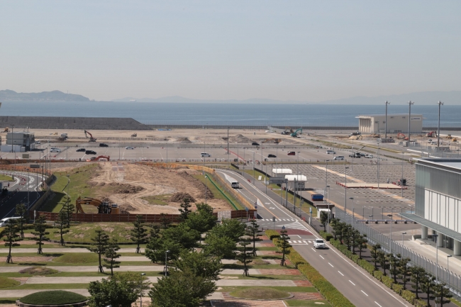 建設ラッシュの中部空港島南側の俯瞰