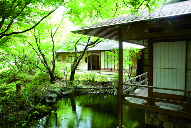 日本庭園の水と緑に包まれた「茶寮」