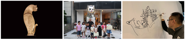 左:SHIP’S CAT (Totem)‐WeBase 京都、中央:ヤノベ氏とSHIP’S CAT愛称募集コンテスト大賞/入賞の子供たち‐WeBase 博多、右:SHIP’S CAT (Hiroshima Story) 制作時のヤノベ氏‐WeBase 広島 左:SHIP’S CAT (Totem)‐WeBase 京都、中央:ヤノベ氏とSHIP’S CAT愛称募集コンテスト大賞/入賞の子供たち‐WeBase 博多、右:SHIP’S CAT (Hiroshima Story) 制作時のヤノベ氏‐WeBase 広島