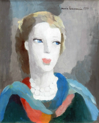 マリー・ローランサン 「マッジ・ガーランドの肖像」　　 油彩　46.0×35.0ｃｍ