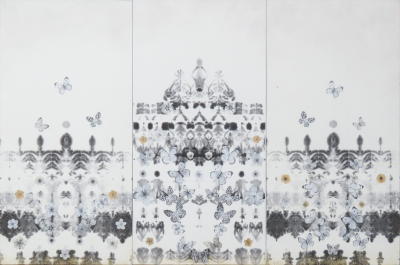 記憶の宮殿（マインドパレス） 105cmx 69cm 和紙、墨、箔、雲母、デジタル