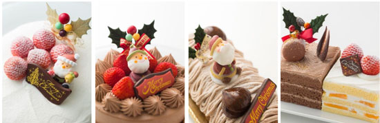 （左から）（1）ブランネージュ（2）クリスマス・ショコラ（3）ブッシュド・マロン（4）クリスマス・キューブケーキ