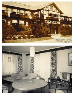 上）開業当時の旧館　　下）客室〔昭和30年代後半〕