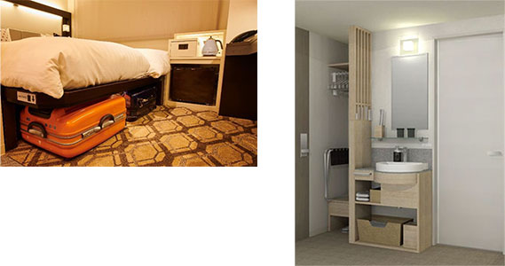 （左）ベッド下収納・ピクトサイン　15平方メートル（右）アウトベイシン