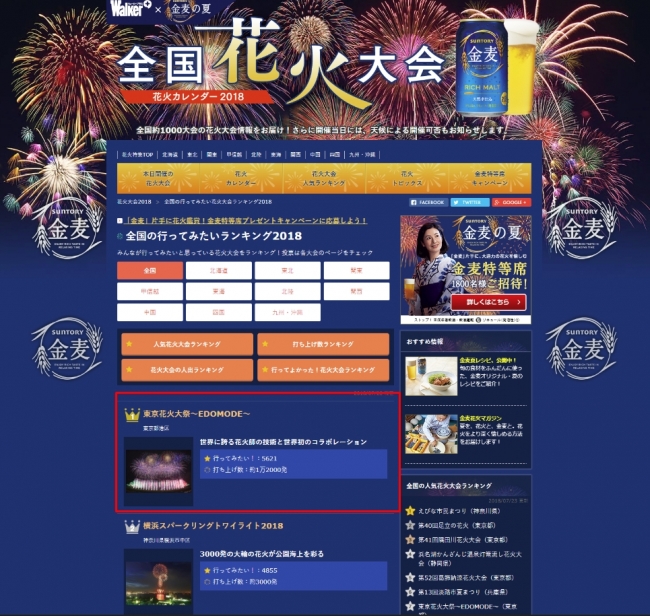東京花火大祭 ウォーカープラスweb版行ってみたい花火大会ランキング全国一位獲得 株式会社ミスターフュージョンのプレスリリース