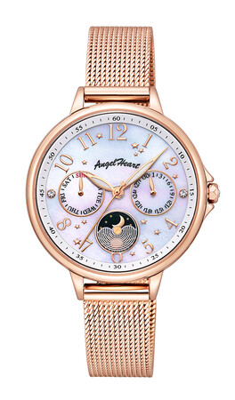 ▲ピンクゴールドメッシュベルト装着時 ▲ピンクゴールドメッシュベルト装着時