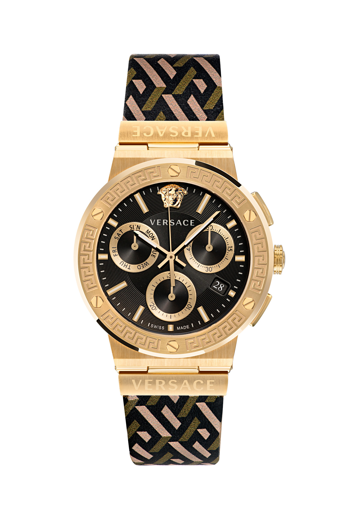 ヴェルサーチェ（VERSACE）が、新作プリント「ラ グレカ」をベルトに配した腕時計『グレカ ロゴ ヴェルサーチェ モノグラム』2種を12月