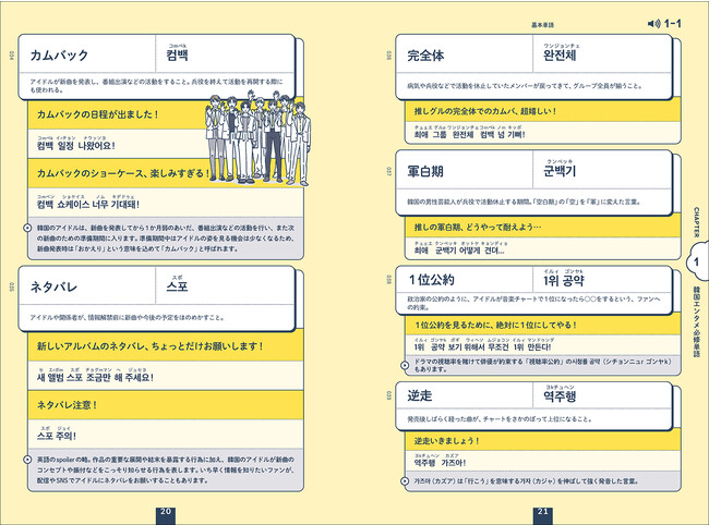 ▲自動翻訳や辞書には出てこないオタク用語を豊富な例文とともに学べる